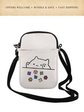 TSOTMO Cat Dice Crossbody Bag Zipper Pouch Canvas Adjustable Strap